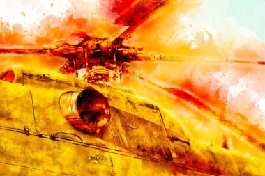 askeri helikopter resim sanatı klasiği çiziyor