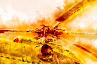 askeri helikopter resim sanatı klasiği çiziyor
