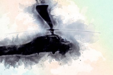 askeri helikopter resim sanatı klasiği çiziyor