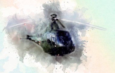 askeri helikopter resim sanatı klasiği çiziyor