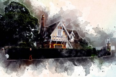 Londra 'nın büyük Ben sanat eseri çizimi, çizim, eğlenceli tasarım, antika retro