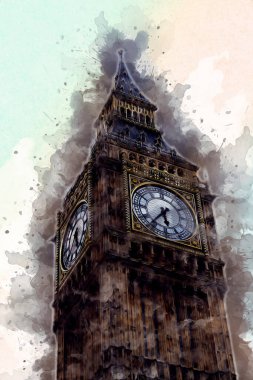 Londra 'nın büyük Ben sanat eseri çizimi, çizim, eğlenceli tasarım, antika retro