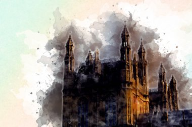 Londra 'nın büyük Ben sanat eseri çizimi, çizim, eğlenceli tasarım, antika retro