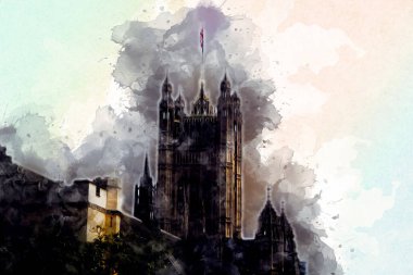 Londra 'nın büyük Ben sanat eseri çizimi, çizim, eğlenceli tasarım, antika retro