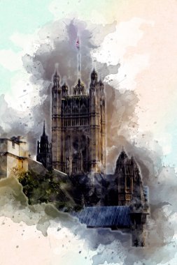 Londra 'nın büyük Ben sanat eseri çizimi, çizim, eğlenceli tasarım, antika retro