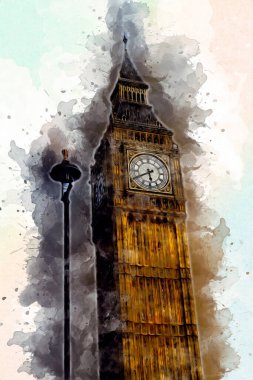 Londra 'nın büyük Ben sanat eseri çizimi, çizim, eğlenceli tasarım, antika retro