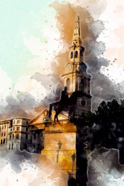 Londra 'nın büyük Ben sanat eseri çizimi, çizim, eğlenceli tasarım, antika retro