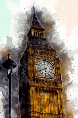 Londra 'nın büyük Ben sanat eseri çizimi, çizim, eğlenceli tasarım, antika retro