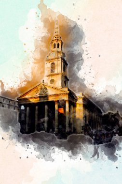 Londra 'nın büyük Ben sanat eseri çizimi, çizim, eğlenceli tasarım, antika retro