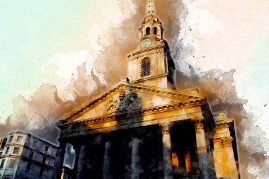 Londra 'nın büyük Ben sanat eseri çizimi, çizim, eğlenceli tasarım, antika retro