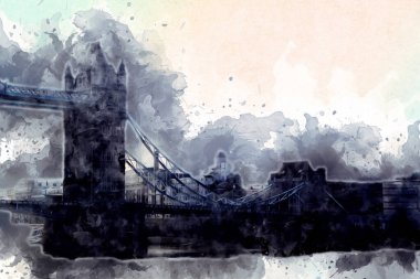 Londra 'nın büyük Ben sanat eseri çizimi, çizim, eğlenceli tasarım, antika retro