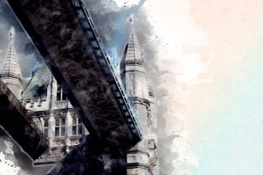 Londra 'nın büyük Ben sanat eseri çizimi, çizim, eğlenceli tasarım, antika retro