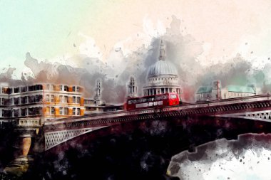 Londra 'nın büyük Ben sanat eseri çizimi, çizim, eğlenceli tasarım, antika retro
