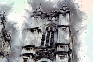 Londra 'nın büyük Ben sanat eseri çizimi, çizim, eğlenceli tasarım, antika retro