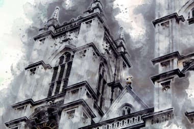 Londra 'nın büyük Ben sanat eseri çizimi, çizim, eğlenceli tasarım, antika retro