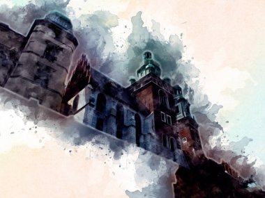 Eski şehir Krakow sanat illüstrasyonları antika