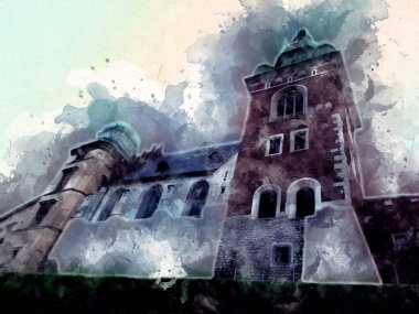 Eski şehir Krakow sanat illüstrasyonları antika