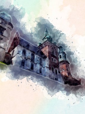 Eski şehir Krakow sanat illüstrasyonları antika