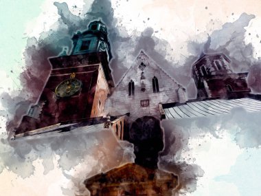 Eski şehir Krakow sanat illüstrasyonları antika