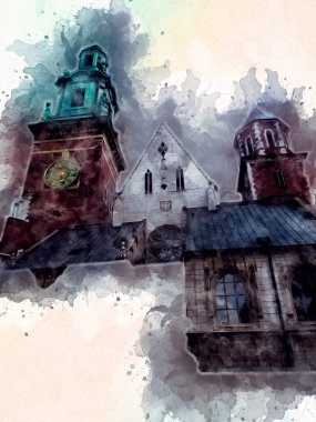 Eski şehir Krakow sanat illüstrasyonları antika