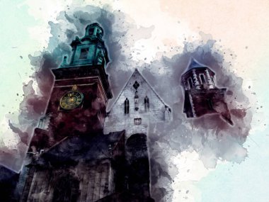 Eski şehir Krakow sanat illüstrasyonları antika