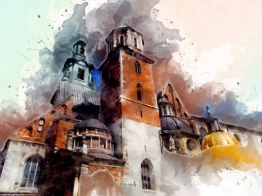 Eski şehir Krakow sanat illüstrasyonları antika