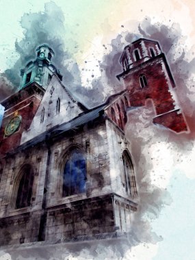 Eski şehir Krakow sanat illüstrasyonları antika