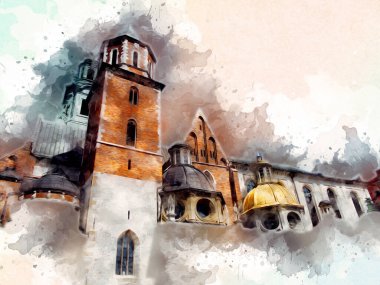 Eski şehir Krakow sanat illüstrasyonları antika