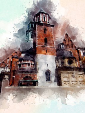 Eski şehir Krakow sanat illüstrasyonları antika