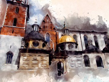 Eski şehir Krakow sanat illüstrasyonları antika