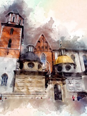 Eski şehir Krakow sanat illüstrasyonları antika