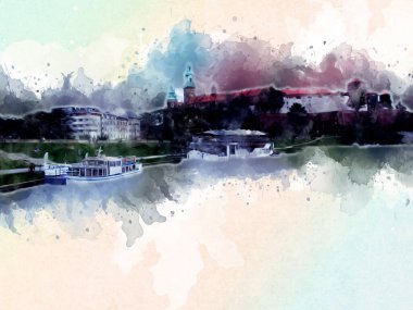 Eski şehir Krakow sanat illüstrasyonları antika