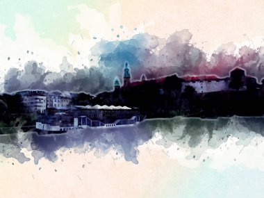 Eski şehir Krakow sanat illüstrasyonları antika