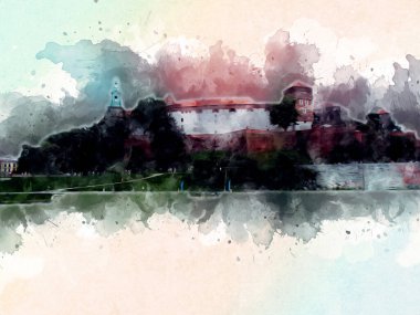 Eski şehir Krakow sanat illüstrasyonları antika