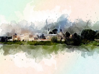 Eski şehir Krakow sanat illüstrasyonları antika