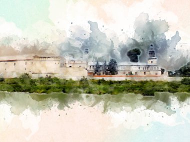 Eski şehir Krakow sanat illüstrasyonları antika