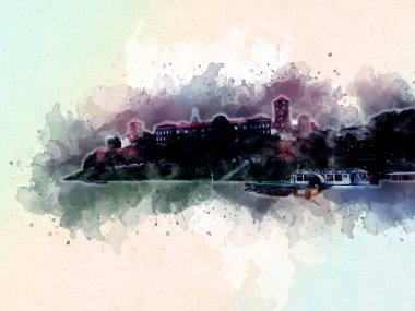 Eski şehir Krakow sanat illüstrasyonları antika