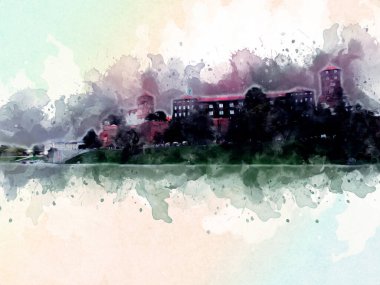 Eski şehir Krakow sanat illüstrasyonları antika