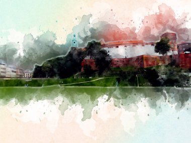 Eski şehir Krakow sanat illüstrasyonları antika