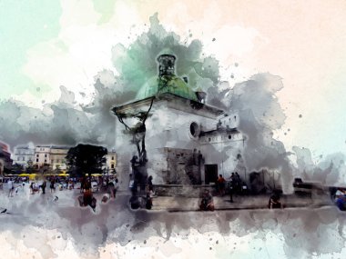 Eski şehir Krakow sanat illüstrasyonları antika