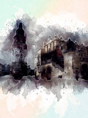 Eski şehir Krakow sanat illüstrasyonları antika