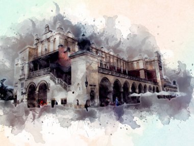 Eski şehir Krakow sanat illüstrasyonları antika