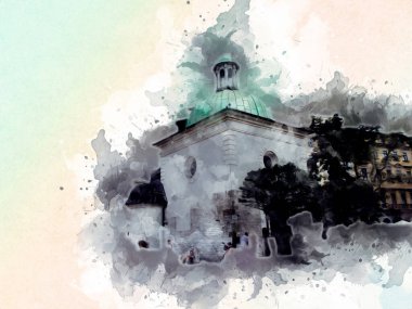 Eski şehir Krakow sanat illüstrasyonları antika