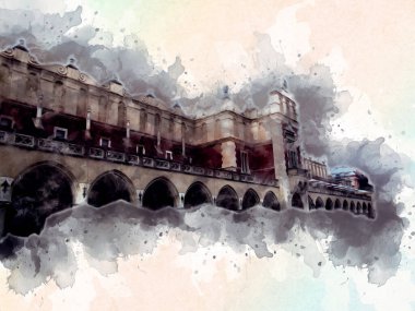 Eski şehir Krakow sanat illüstrasyonları antika