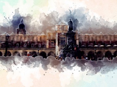 Eski şehir Krakow sanat illüstrasyonları antika