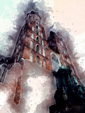 Eski şehir Krakow sanat illüstrasyonları antika