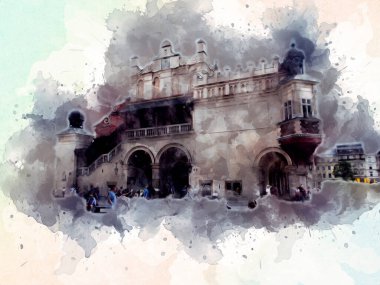 Eski şehir Krakow sanat illüstrasyonları antika