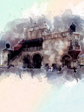 Eski şehir Krakow sanat illüstrasyonları antika