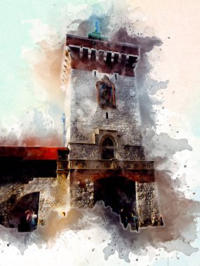 Eski şehir Krakow sanat illüstrasyonları antika