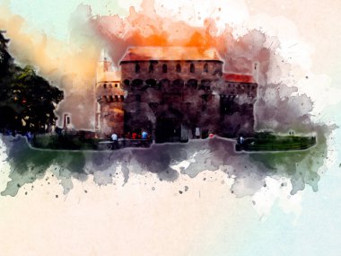 Eski şehir Krakow sanat illüstrasyonları antika